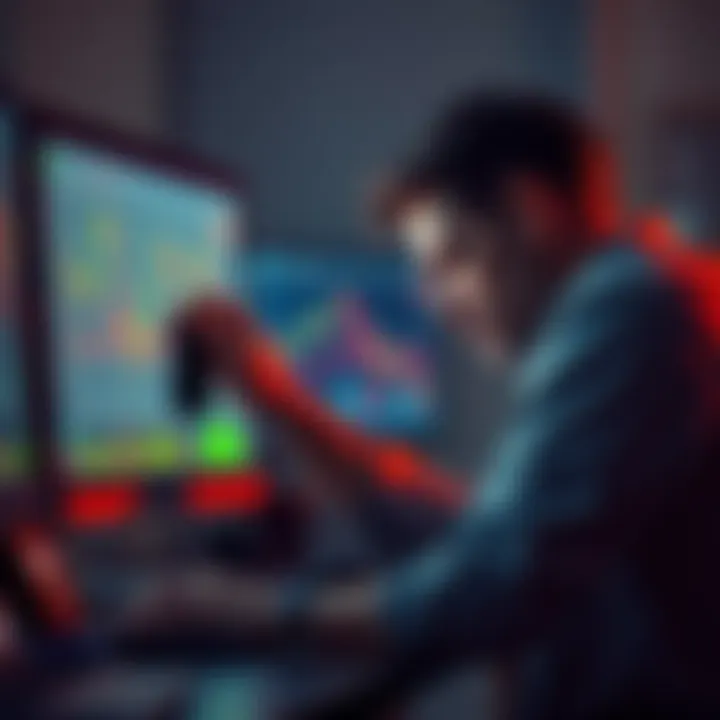 A tired person looking at a computer screen displaying muted crypto charts, symbolizing fatigue in the crypto community.