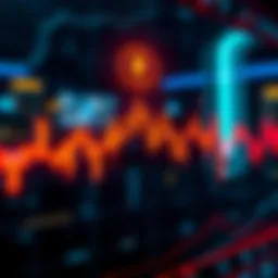 A digital graphic showing a downward trend in cryptocurrency values with a technical glitch icon