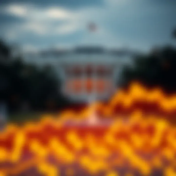 Crypto Market Growth A graphic showing upward trends in cryptocurrency prices with a backdrop of the White House and dollar signs, symbolizing the potential impact of the current administration on the market.