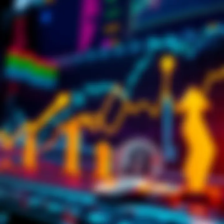 A graphic showing price trends and market signals in the cryptocurrency market with upward arrows and digital currency symbols.