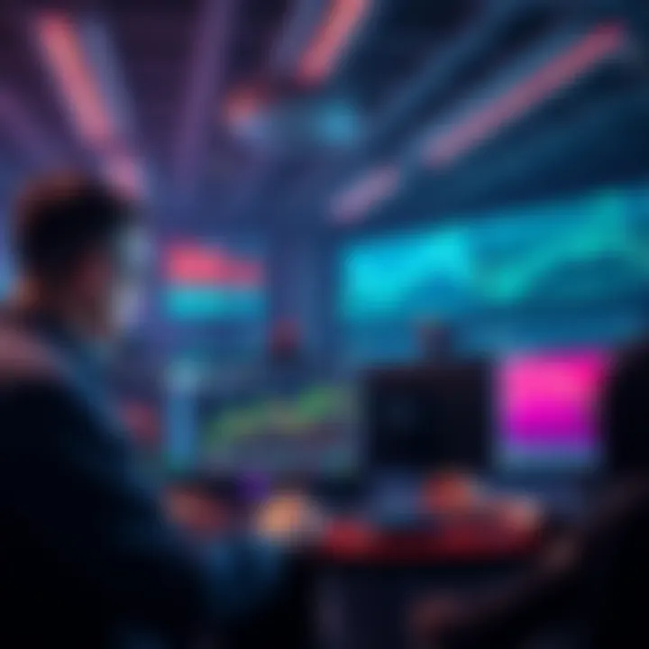 Traders observing screens with crypto charts showing little movement and low trading volume.