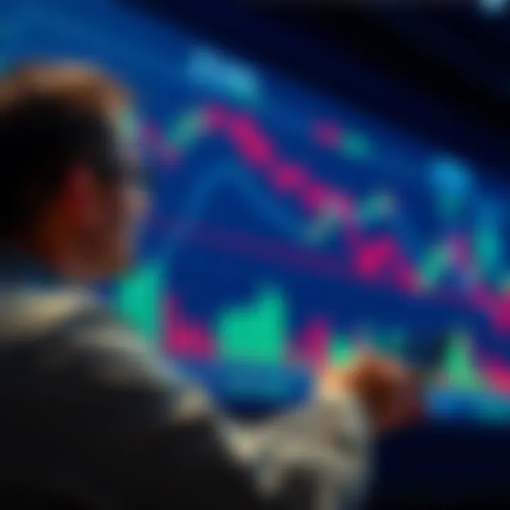 Graph showing decline in cryptocurrency values with a person analyzing charts and data