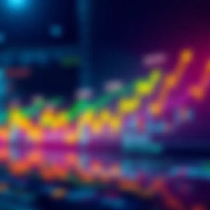 Crypto Market Surge Graph showing rapid increase in crypto activity with upward trend lines and colorful market indicators