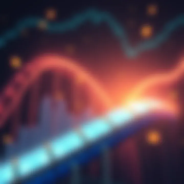 A rollercoaster representing the ups and downs of the cryptocurrency market, with dollar signs and digital coins surrounding it.