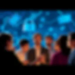 A group of people discussing their crypto regrets, with visuals of lost money and security issues in the background.