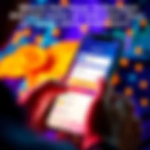 A person using a smartphone displaying a cryptocurrency payment app, with digital coins in the background