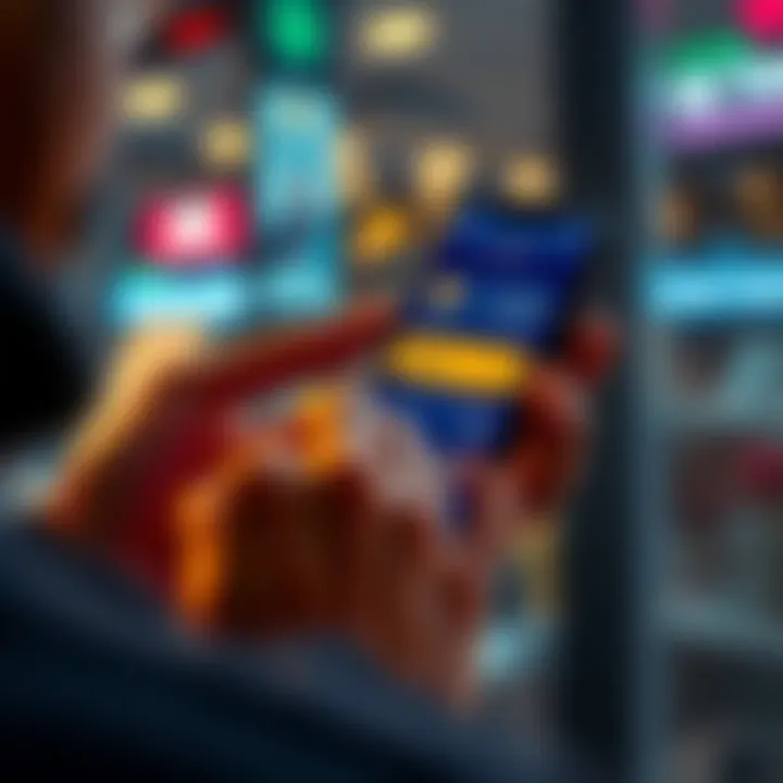 A person using a smartphone to make a crypto payment, with a digital wallet interface displaying instant conversion to fiat currency.