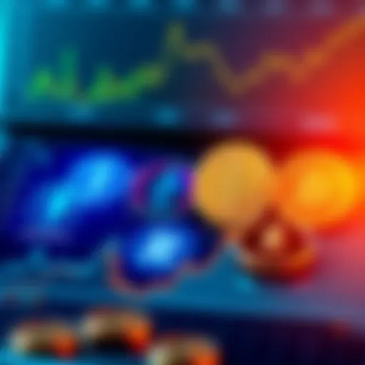 A diverse crypto portfolio display showing Bitcoin, Ethereum, Solana, Render, and Celestia coins with growth arrows.