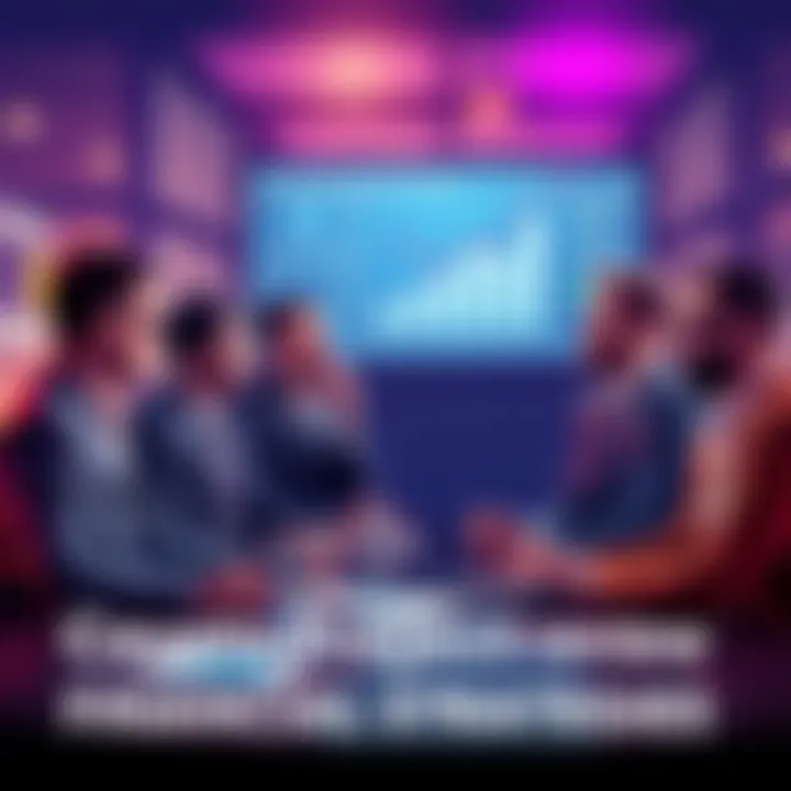 A group of crypto project leaders discussing financial strategies, with graphics showing declining buyback effectiveness and alternative investment options.