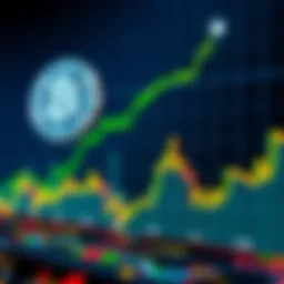 A graph showing rising cryptocurrency prices with a digital currency symbol in the background.