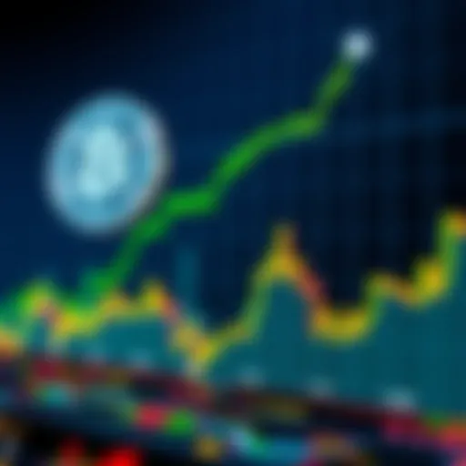A graph showing rising cryptocurrency prices with a digital currency symbol in the background.