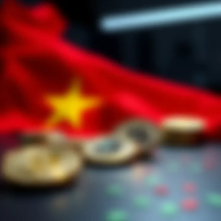 A graphic showing crypto coins with a Vietnamese flag in the background, illustrating new regulations affecting withdrawals
