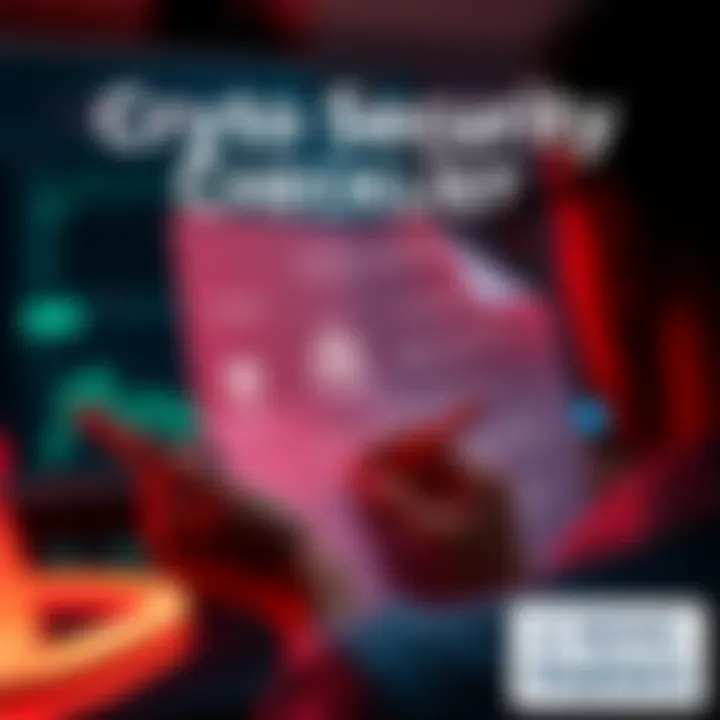 A person reviewing a checklist for securing cryptocurrency assets with digital wallets, email security tips, and anti-phishing measures.