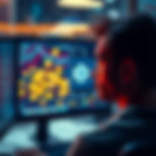 A worried person looking at a computer screen displaying cryptocurrency symbols, with a quantum computer in the background.