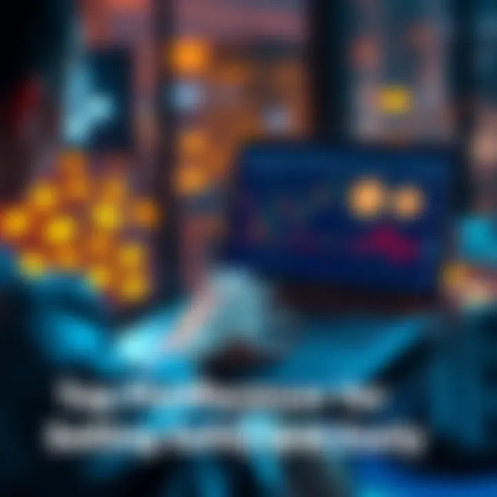 A person using a laptop to sell cryptocurrency safely, with graphs and digital currencies displayed on the screen