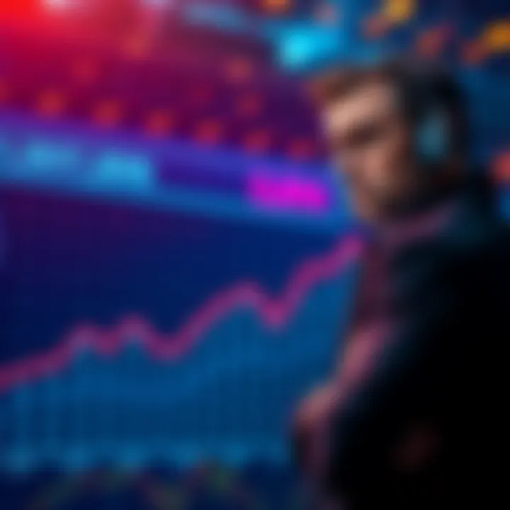 A graph showing a downward trend in cryptocurrency sentiment over the past 15 years with a worried investor in the foreground.