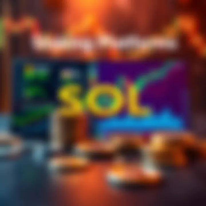 Crypto Staking Platforms A graphic showing popular platforms for staking SOL with coins and graphs in the background