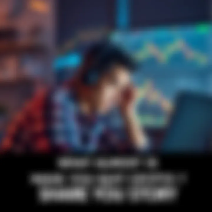 A person looking stressed while checking their crypto portfolio on a laptop, surrounded by charts and graphs