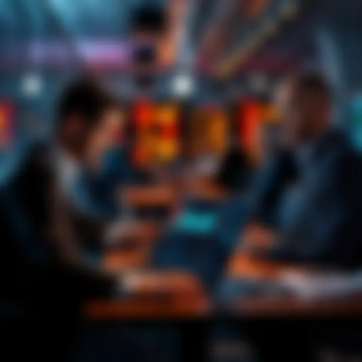 Crypto Survival Strategies A group of investors analyzing cryptocurrency market charts and data on laptops in a modern office setting.