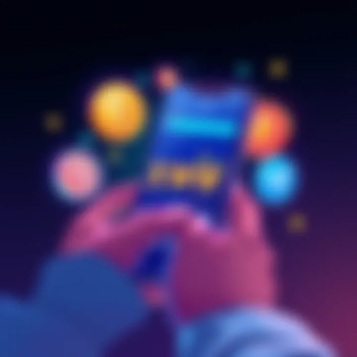 An illustration showing a person using a phone with a crypto trading app, exchanging tokens easily and quickly, with symbols for XMR and BTC around them.