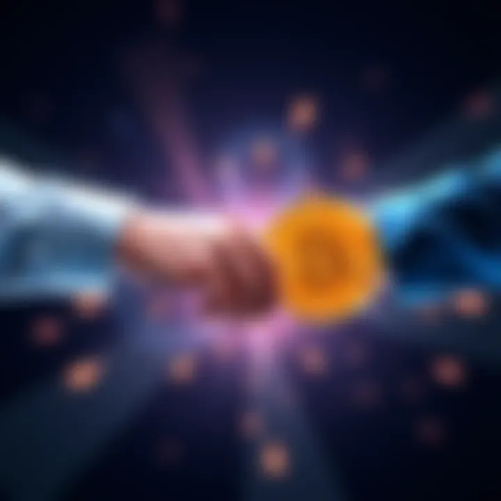 Illustration of two cryptocurrencies exchanging hands quickly, representing fast crypto swaps