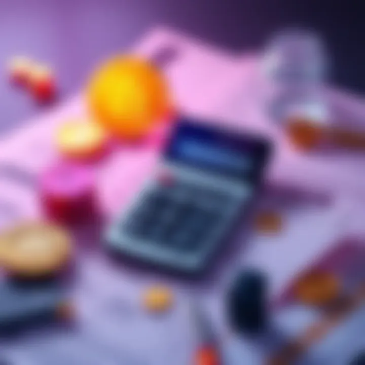 Illustration showing a calculator, cryptocurrency symbols, and tax documents to represent managing taxes on crypto transactions.