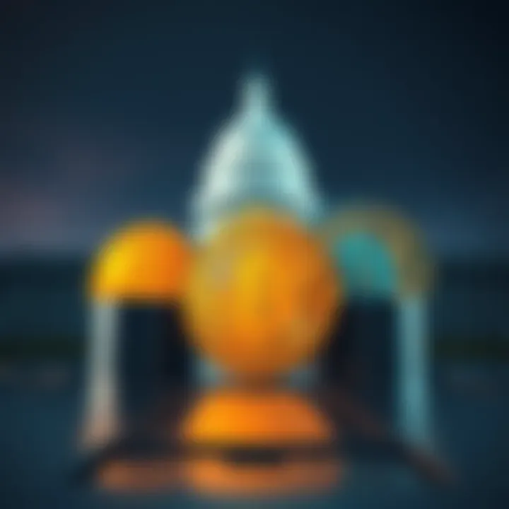 A representation of cryptocurrency coins with a backdrop of the U.S. Capitol, symbolizing the connection between digital currency and tax payments.