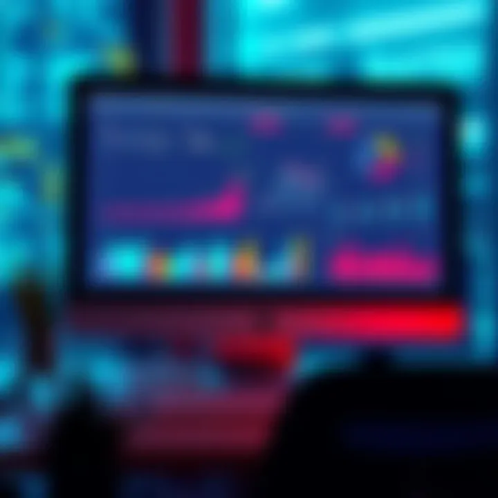 An illustration showing a computer screen displaying crypto tax software with graphs and charts.