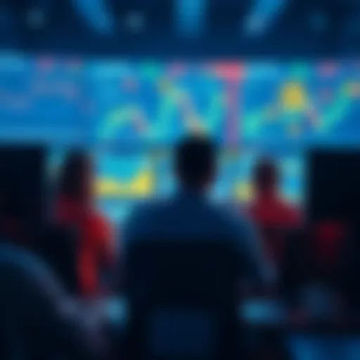 A group of crypto traders analyzing charts and data on their screens, surrounded by digital currency symbols, reflecting a stable yet uncertain market.