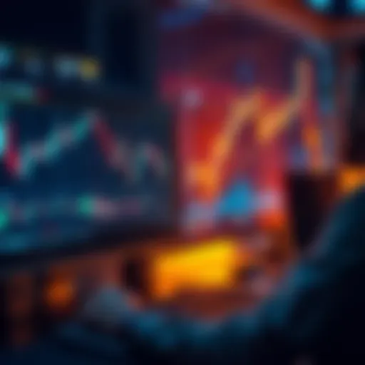 A trader analyzing cryptocurrency price charts on a computer screen with graphs and indicators.