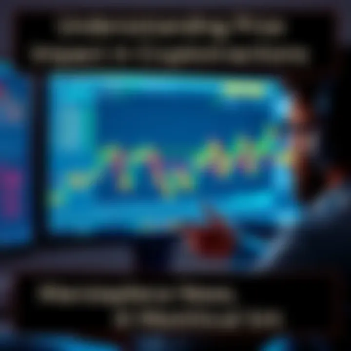 A computer screen shows a graph depicting price fluctuations in cryptocurrency trades with a frustrated person analyzing it.