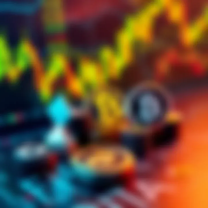 Illustration showing logos or symbols of crypto prop firms with a background of financial charts