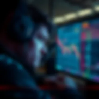 A person looking worried while checking cryptocurrency prices on a screen, showing a downward trend.