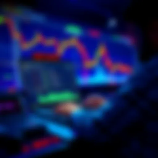 A trader analyzing prediction markets on a laptop with BTC and ETH charts in the background, showcasing market trends and insights.