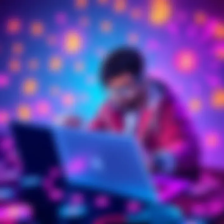 Person looking for lost XRP wallet with backup codes and laptop, surrounded by cryptocurrency symbols