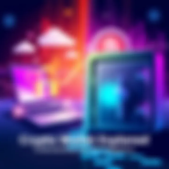 Crypto Wallet Types Illustration showing hot and cold crypto wallets with a digital lock and safe. Hot wallet depicted online with cloud symbols; cold wallet shown as a safe or hardware device.