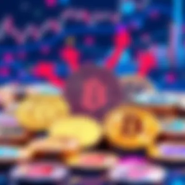 A graphic showing various cryptocurrency coins with arrows indicating buybacks and fund allocation