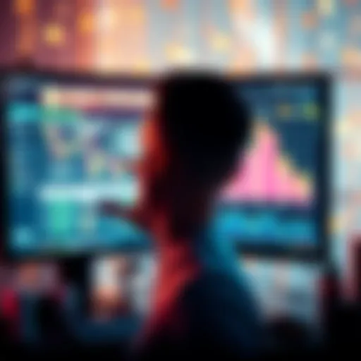 A person looking at a computer screen displaying cryptocurrency faucet rewards and graphics, with coins around them