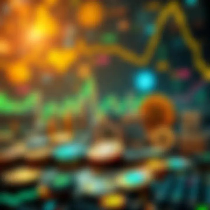 A digital representation of various cryptocurrencies against a backdrop of rising oil prices and economic symbols, illustrating the future of money in changing times.