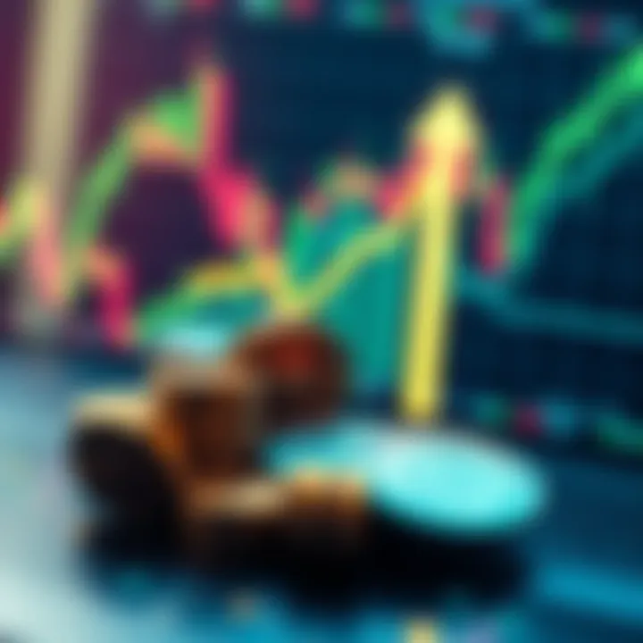 A graphic showing an upward trend in cryptocurrency values with digital coins and a financial chart in the background.