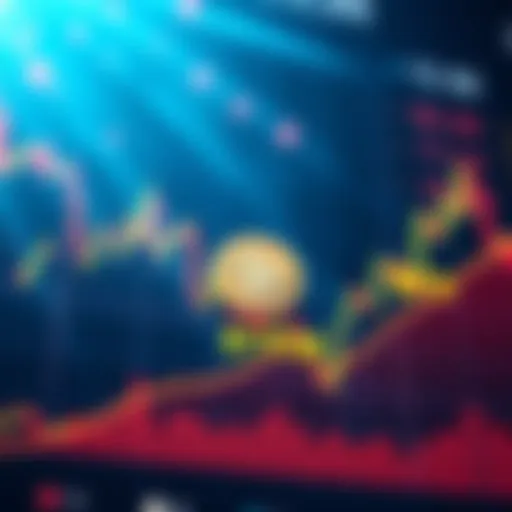 A chart showing the rise and fall of cryptocurrency prices, highlighting Bitcoin and Ethereum movements.