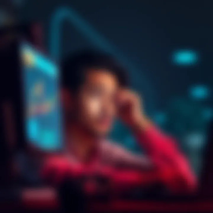 Individual looking worried while using a computer to check on a cryptocurrency exchange transaction