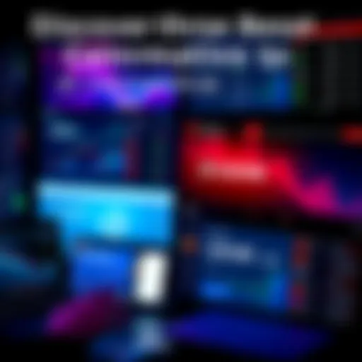 Various websites and apps displayed on screens showing cryptocurrency prices and data analysis.