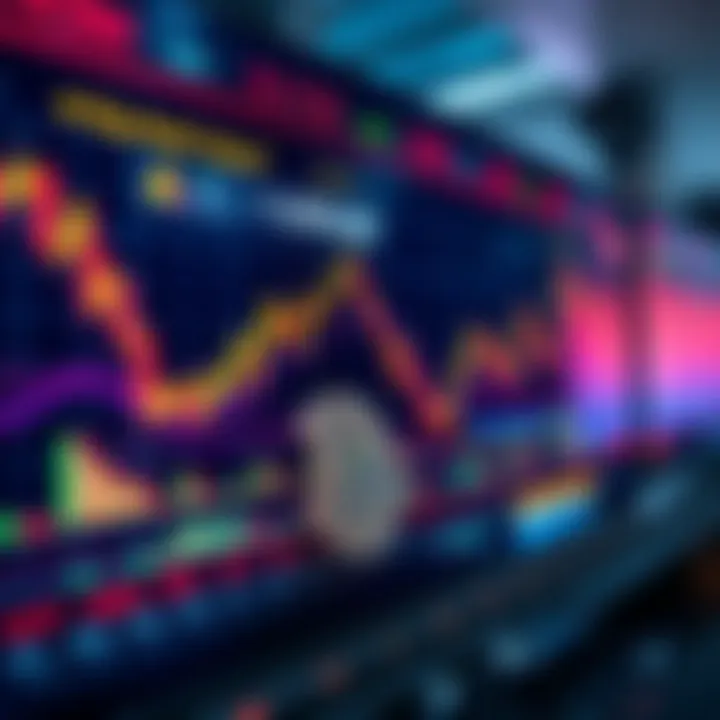 A busy trading screen showing cryptocurrency price fluctuations with graphs and indicators