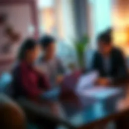 A family discussing the transfer of cryptocurrency assets at home with a laptop and documents on the table.