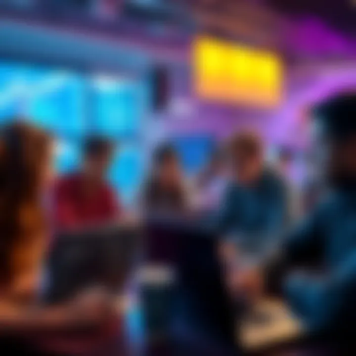 A group of first-year Computer Science students collaborating during a hackathon, sharing ideas and working on laptops.