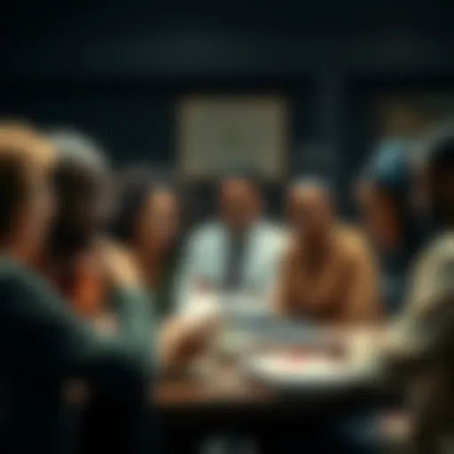A group of diverse individuals in a meeting setting, sharing emotional stories while displaying a mix of concern and hope, symbolizing the bonds formed in cult memberships.