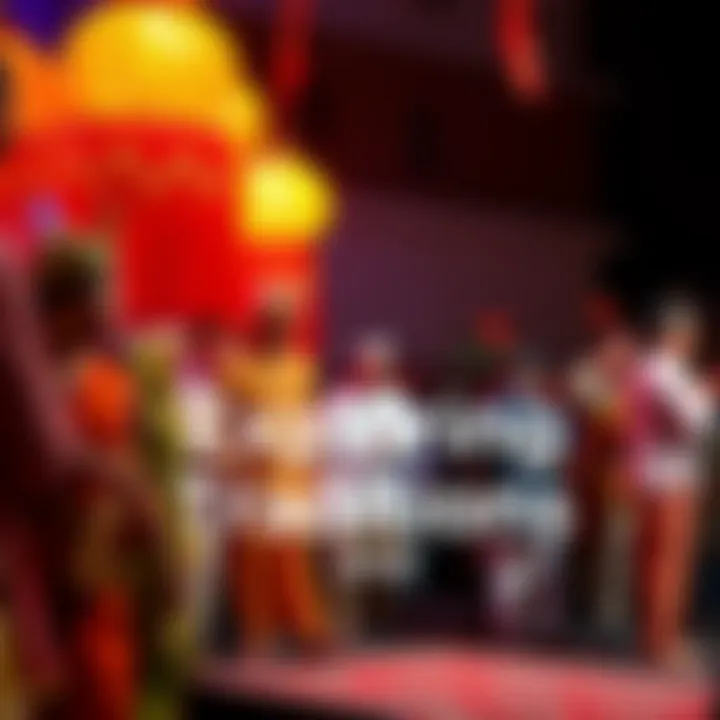A group of people wearing traditional clothing celebrate a cultural festival with music and dance.