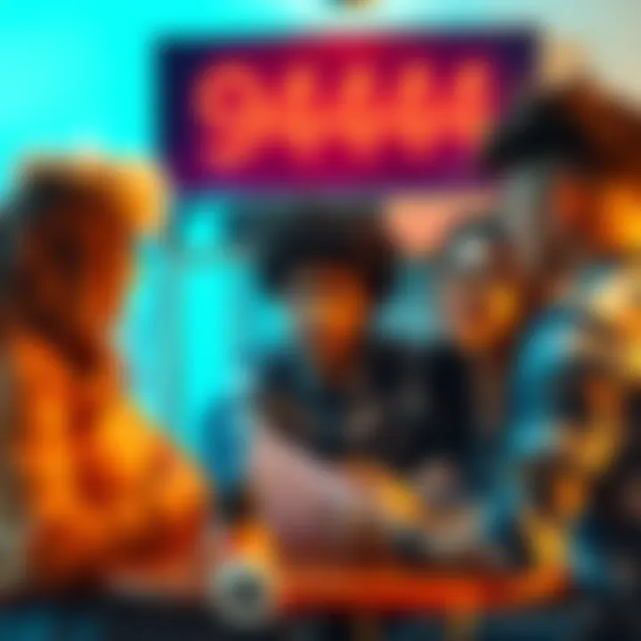 A group of diverse people discussing the meaning of 94444 in a casual setting.