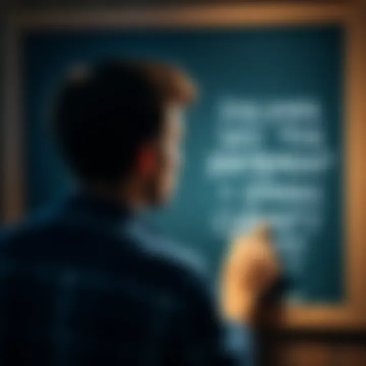 A person looking thoughtfully at a quote on a chalkboard, symbolizing curiosity and discussion.